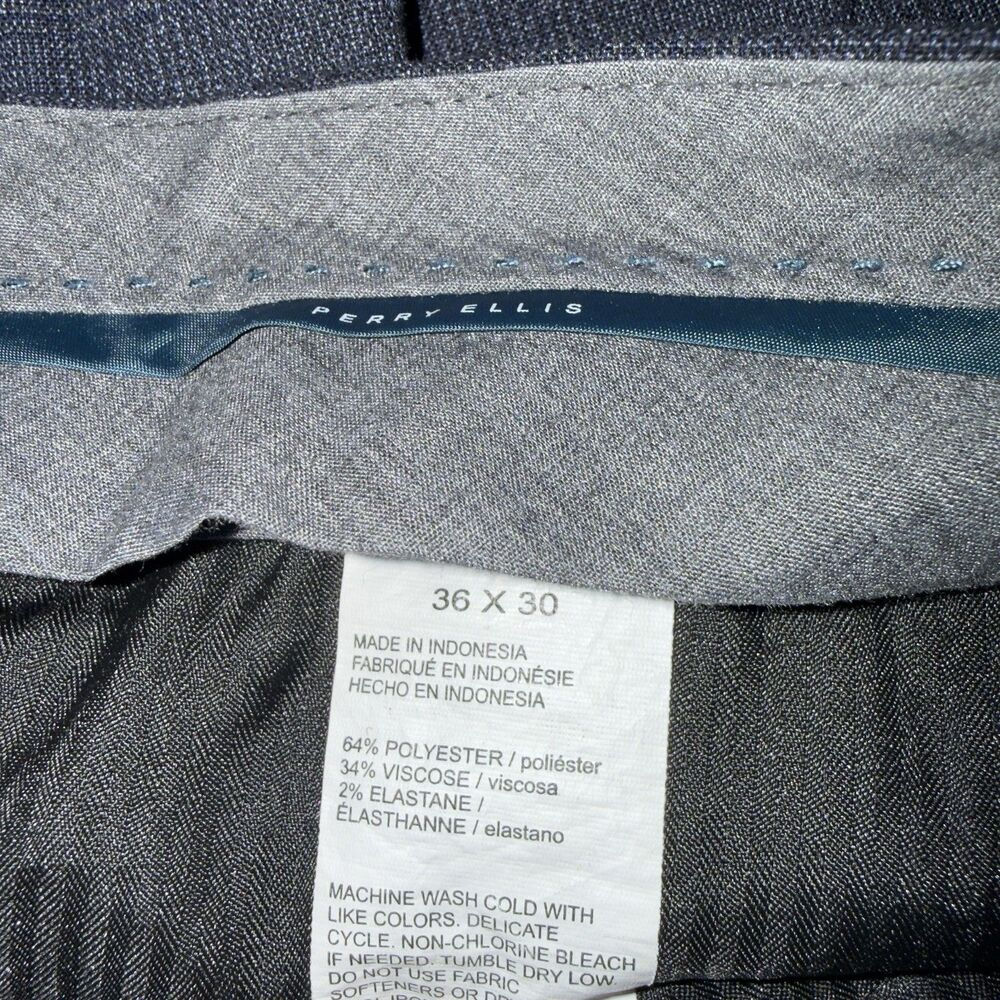 Perry Ellis Men's 36x30 Slim Fit Stretch Dress Pants Charcoal Grey MicroPlaid - Picture 2 of 6